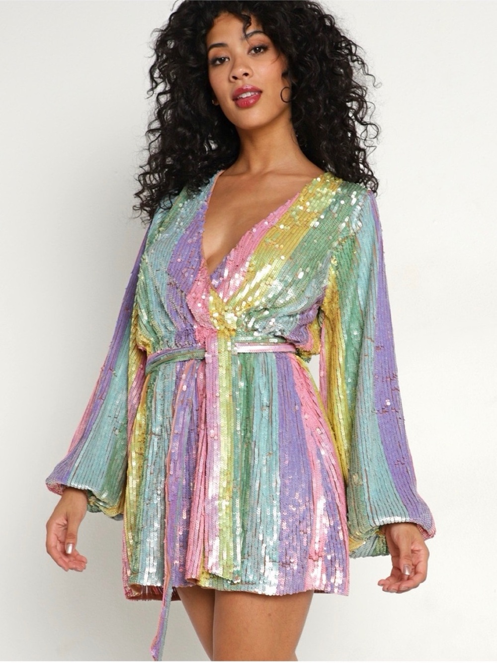 Show Me Your Mumu Wear Me Out Rainbow Stripes Sequins Mini Dress Size S